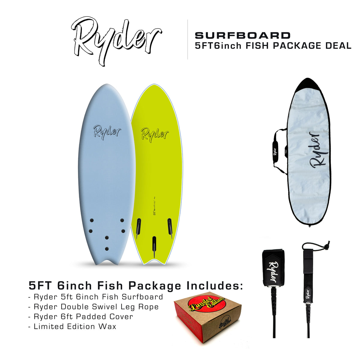 Ryder Fish Series | 5ft6in Soft Surfboard - Package Deal