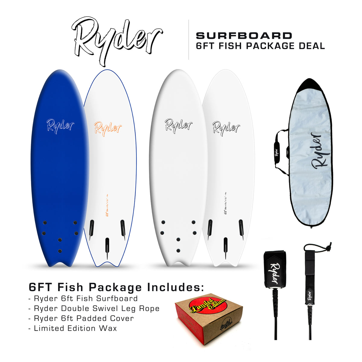 Ryder Fish Series | 6ft Soft Surfboard - Package Deal